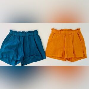 C&C California 100% Linen Shorts SET OF 2 in Teal and Orange
